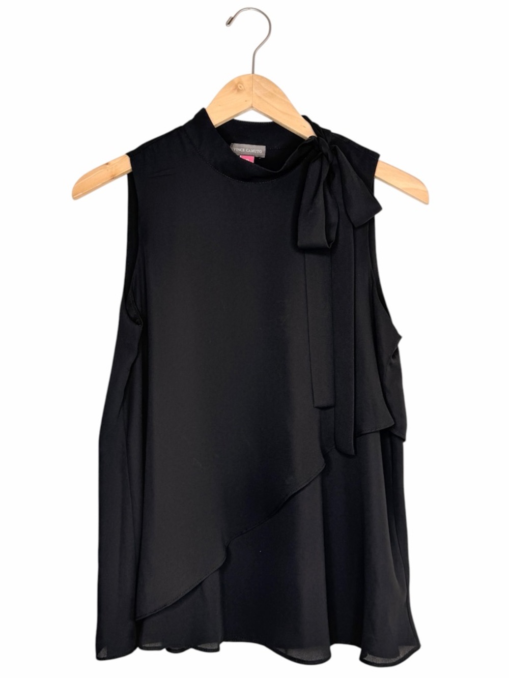 NEW Vince Camuto Black Sleeveless Bow Tie-Neck Blouse NWOT Women’s Size XS